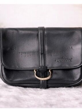 Women's Black Crossbody Bag with Gold Ring Accent